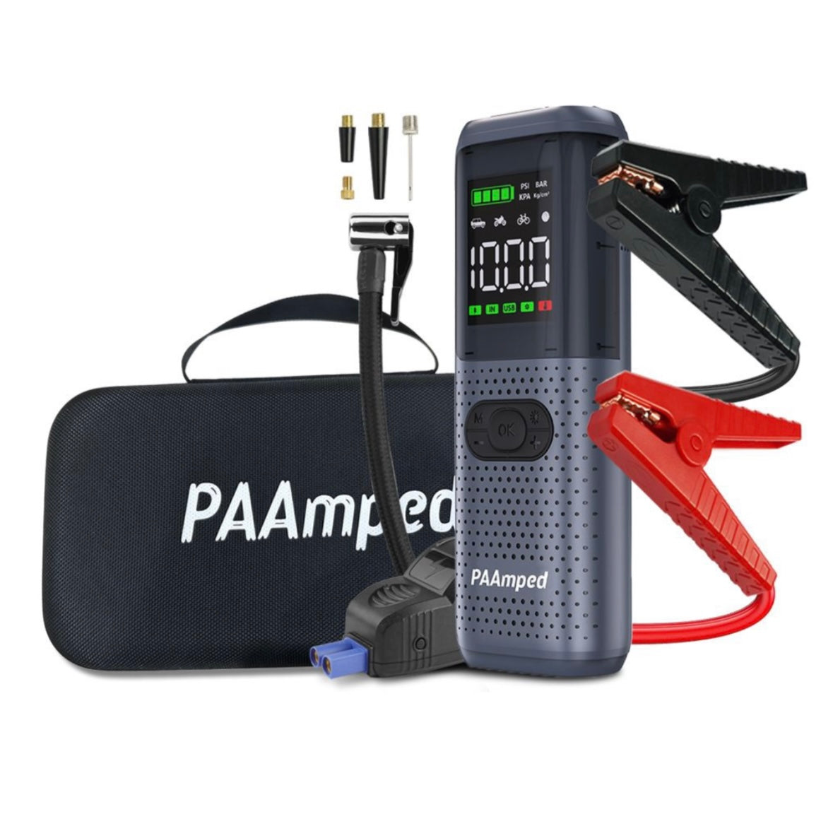 Smart jump starter with air compressor