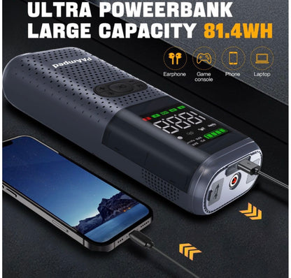 Smart jump starter with air compressor
